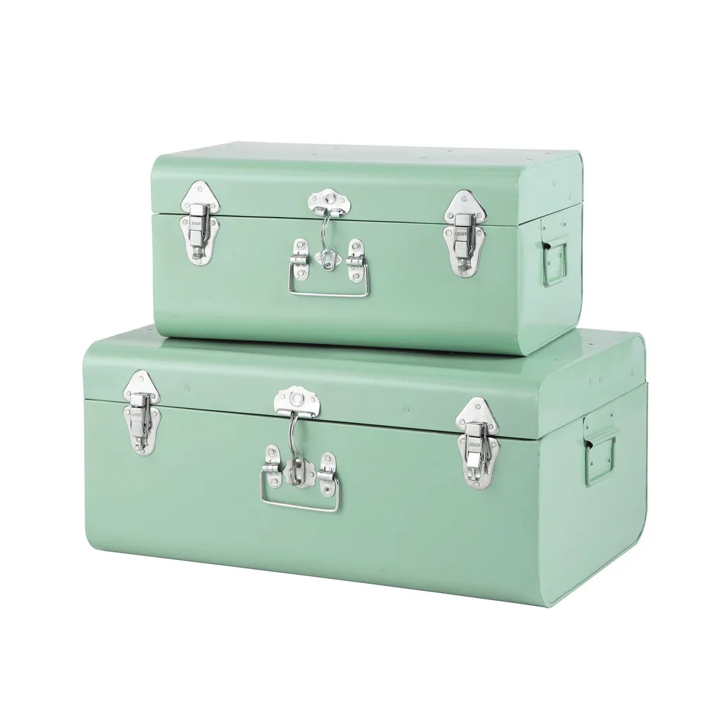 Set of 2 light blue metal trunk