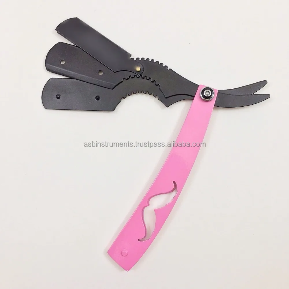 Pink Black stainless steel handle straight edge barber shaving razor folding Knife