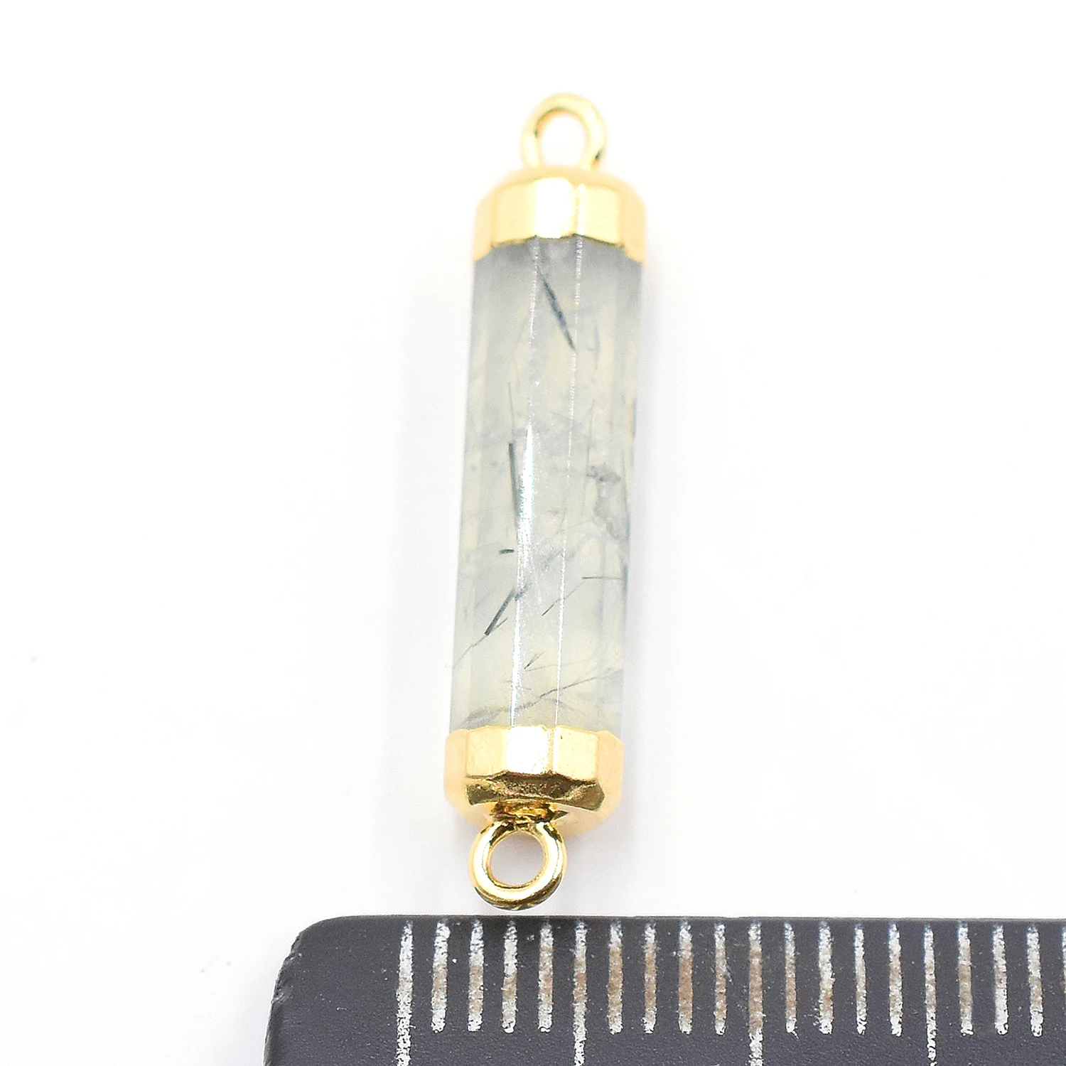 Prehnite 24 To 26 MM With Bail Tube Shape Gold Plated Connector