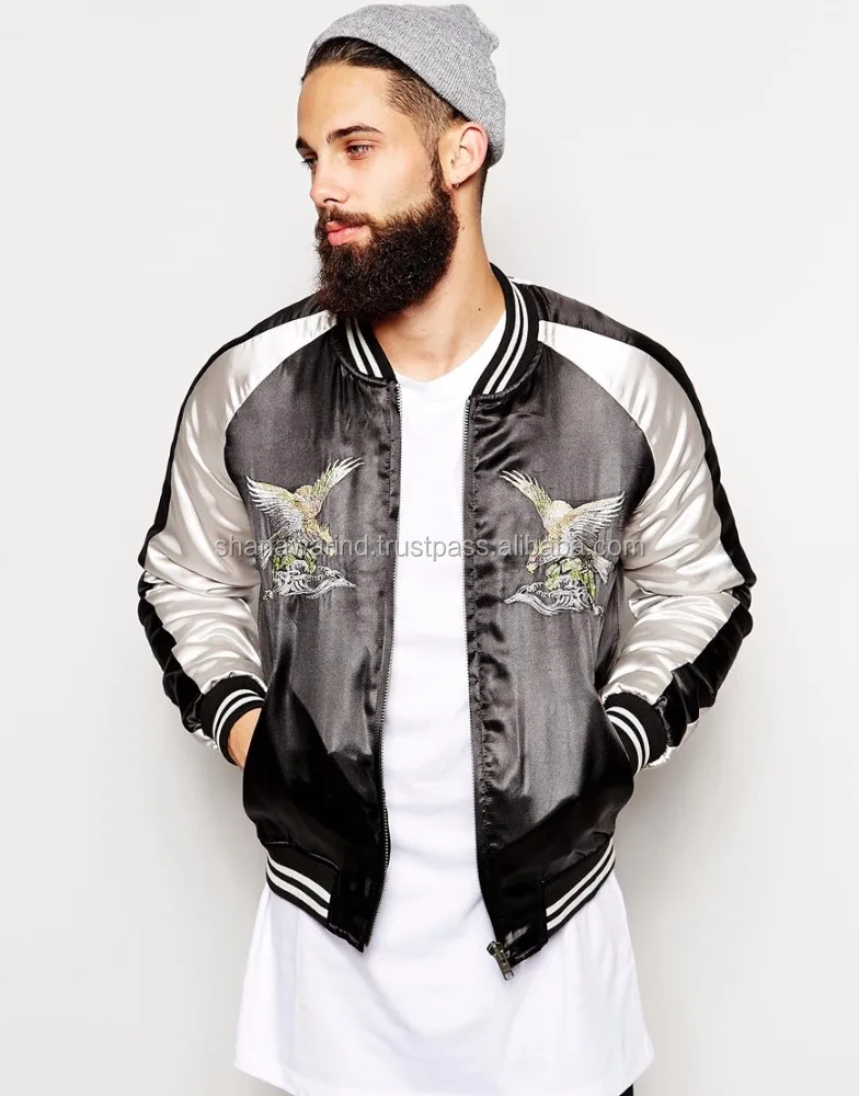Custom Men High Quality Oversize Cheap Embroidered Satin Jackets