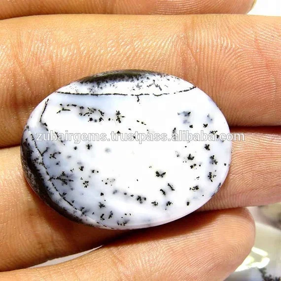 Natural Dendrite Opal Cabochon 9mm Oval Cut Quartz Gemstone Smooth White Gemstone Jewelry Making Loose Quartz Plastic Setting