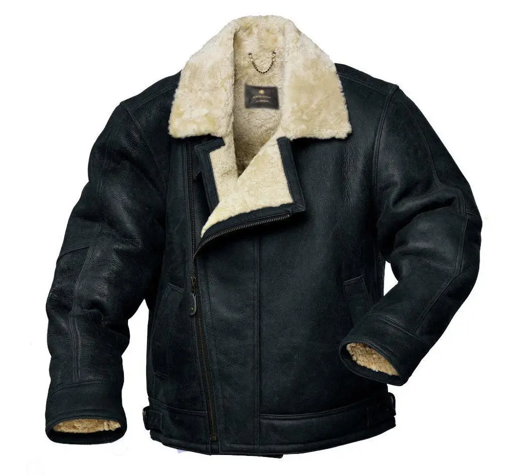 Proelite Leather jacket for men fur collar aviator bomber cafe racer top upper winter