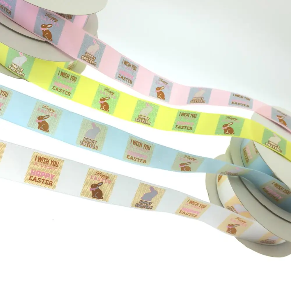 Fancy Easter Ribbon Colorful Printed Woven Edge Solid Bow Made from Polyester Satin Grosgrain Silk Materials