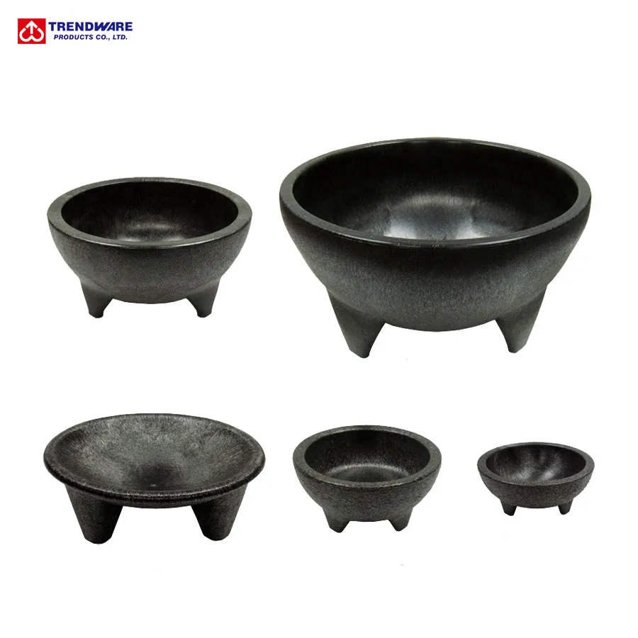 
Mexican Molcajete Style Serving Dish Black Plastic Salsa Bowl 
