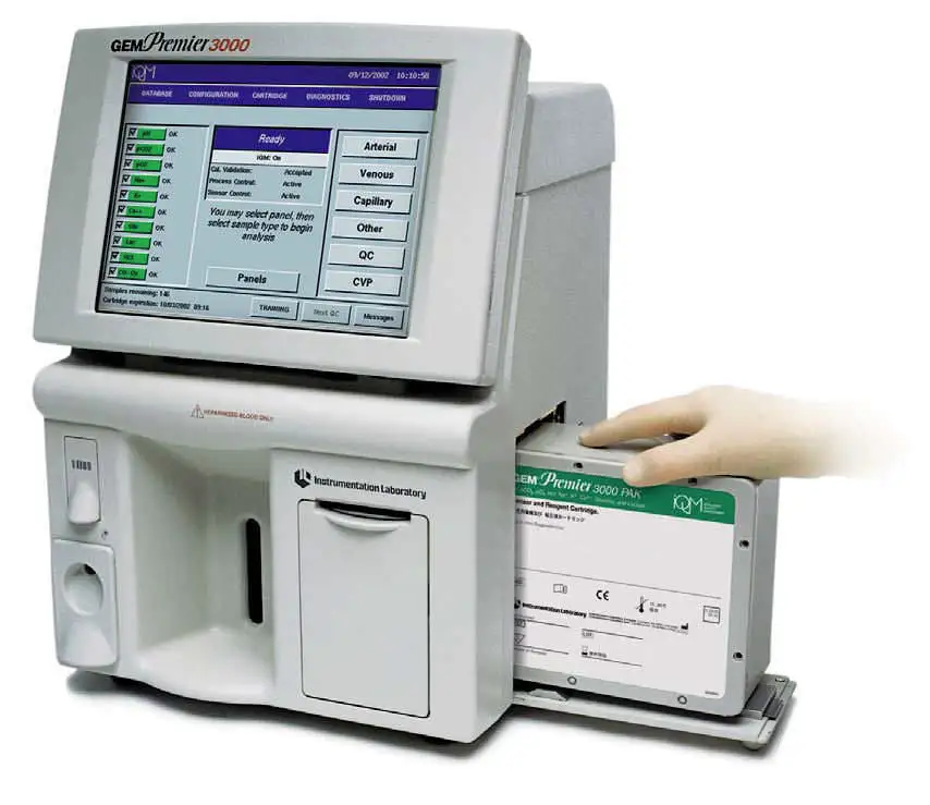 
GEM PREMIUM 3000 CARTRIDGES INSTRUMENTATION LABORATORY Blood Gas Radiometer measures pH, blood gases, electrolytes, metabolites 