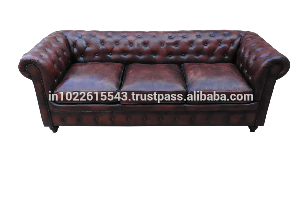 Industrial Vintage Genuine leather Chesterfield Sofa ,Antique leather chesterfields 3 seater Tan Sofa