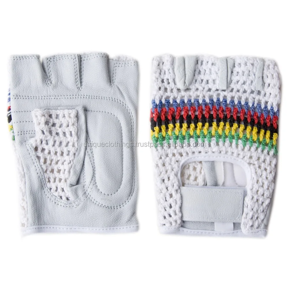 Rainbow Stripe Cycling Gloves, Mesh Half Finger Cycling Gloves