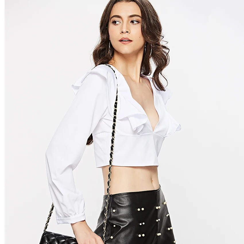 OOTN White Tunic Summer Spring Chemise Femme Ladies Office Ruffle Blouse Female Long Sleeve Crop Tops Women Blouse And Shirts