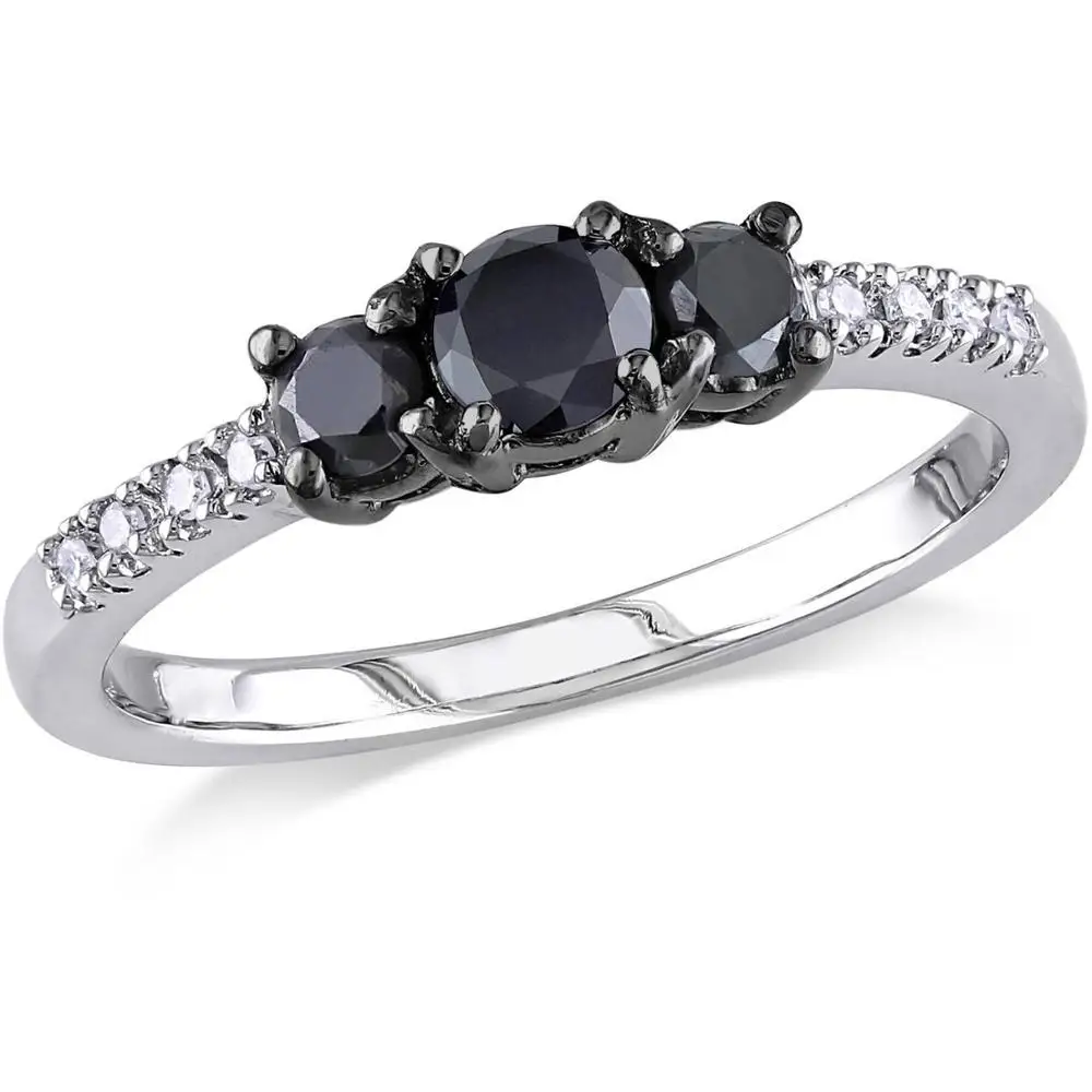 2.40 Carat Three Stone Black Diamond Ring Engagement in 14k White Gold , Three Stone Ring 14k Gold,3 Stone Diamond Ring