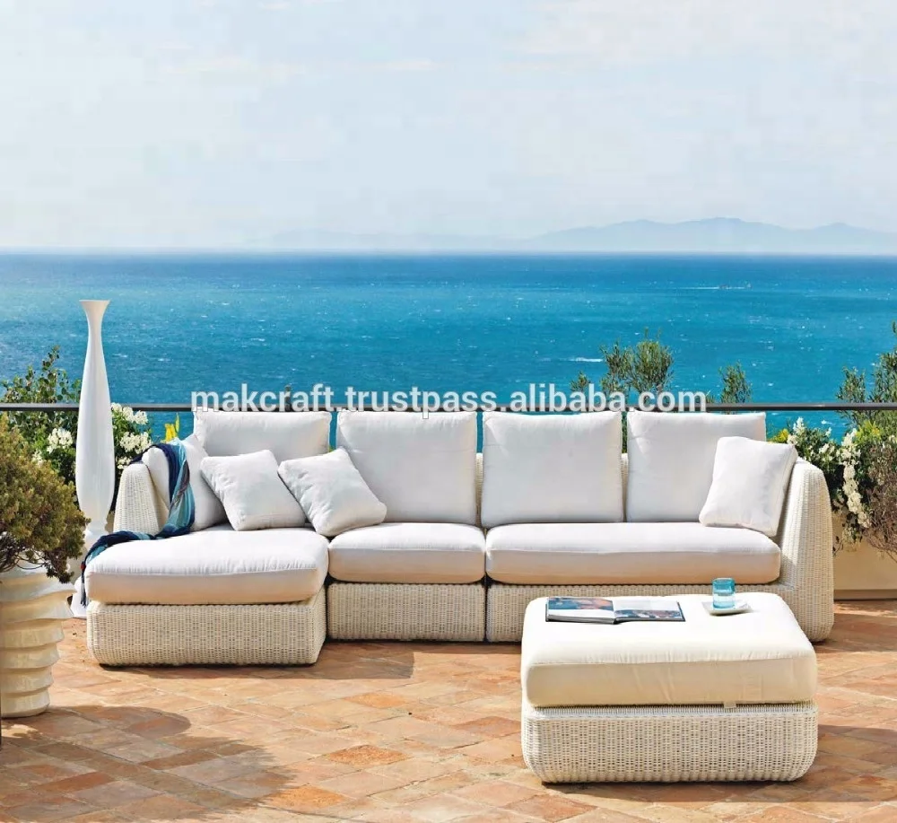 Contemporary Royal Garden Outdoor Rattan L shape Living Room Sofa Set- Patio Outdoor Wicker PE Rattan Outdoor Sofa Set Furniture