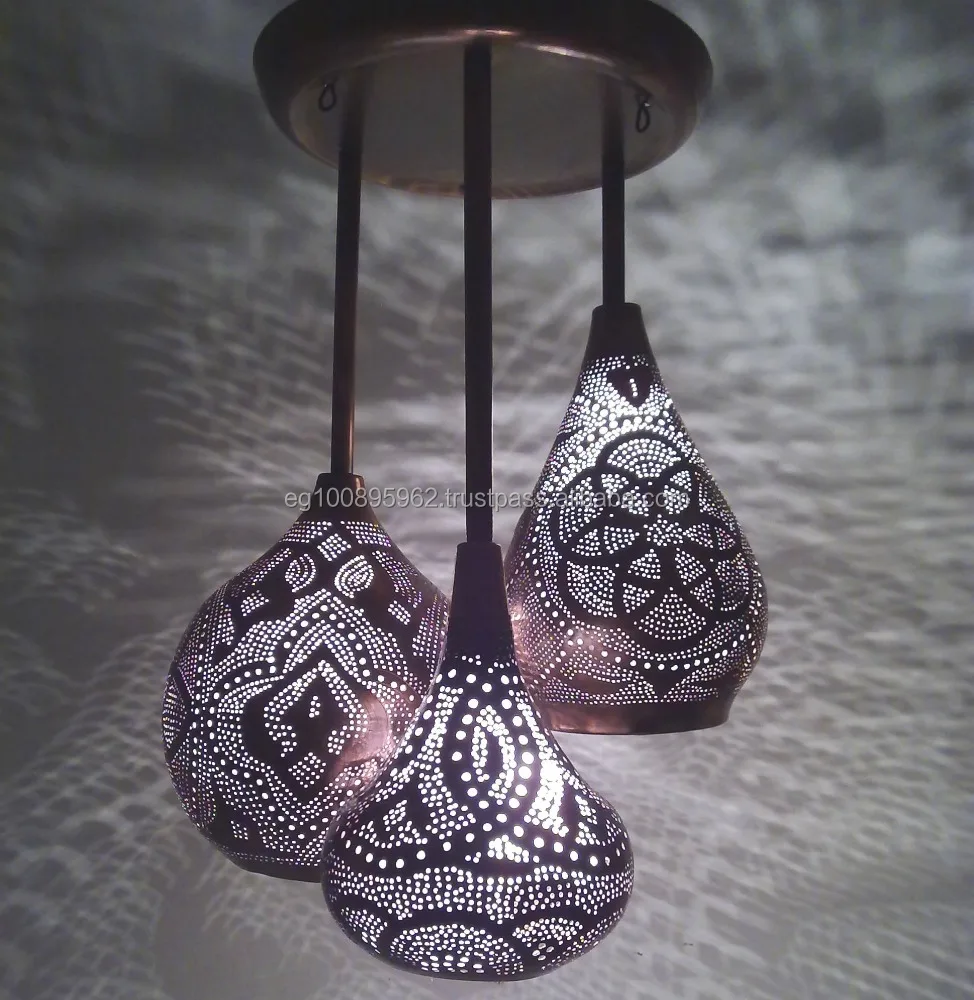 B241 Mosaic Moroccan 3 Light Cluster Ceiling Fixture Poly Chandelier