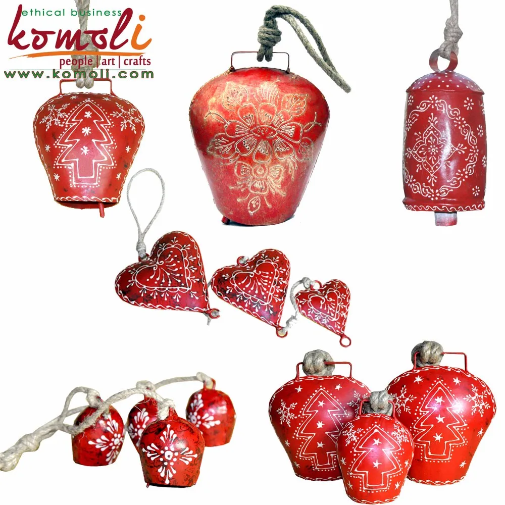 Handmade Custom Painted Red Christmas Style Souvenirs Swiss Cow Bell