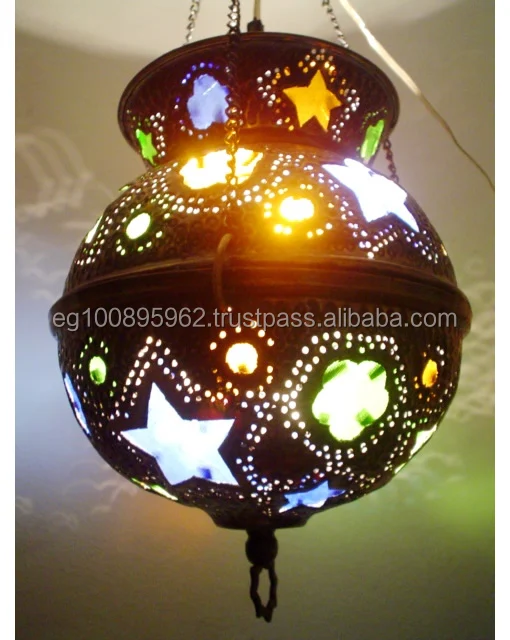 BR205 Moroccan Style Stained Glass Hanging Pendant Lighting / Lantern