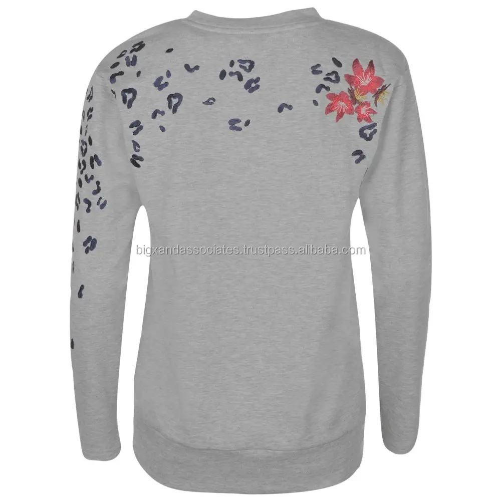 Fashion ladies embroidered Latest Design Long Raglan Sleeves Rib Knit Cuff Crew Neckline Sweatshirt round neck sweatshirt
