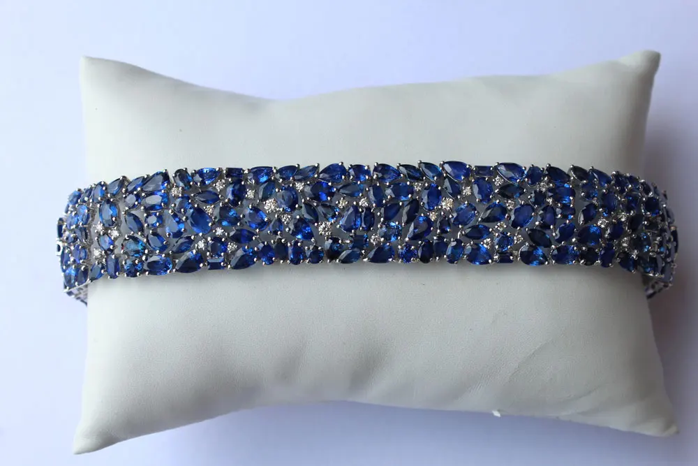 18k white gold diamond blue sapphire gemstone bracelet