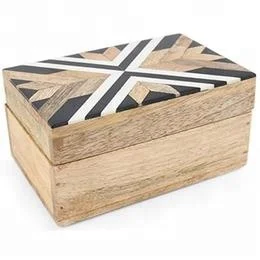 Best Quality Bone Resin Inlay Mango Wood Rectangular Box Handmade in India Bone Inlay Triangle Pattern Decorative Box