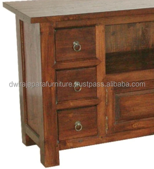 INDOOR WOODEN FURNITURE - INDONESIA FURNITURE TEAK WOOD TV STAND 6 DRAWERS 2 DOORS