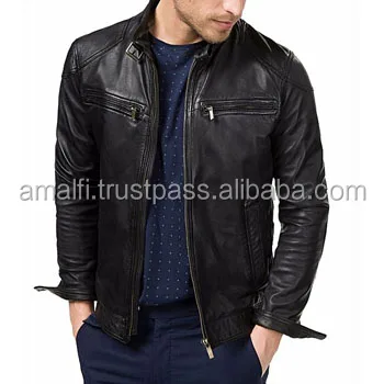 
Черная куртка из овечьей кожи для мужчин, кожаная мотоциклетная куртка  (50038347177)