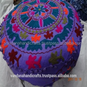 Hot Sale on Fruit Printed Hand Kantha Work Villa Home Use Cotton Beautiful Removable Pouf Cover