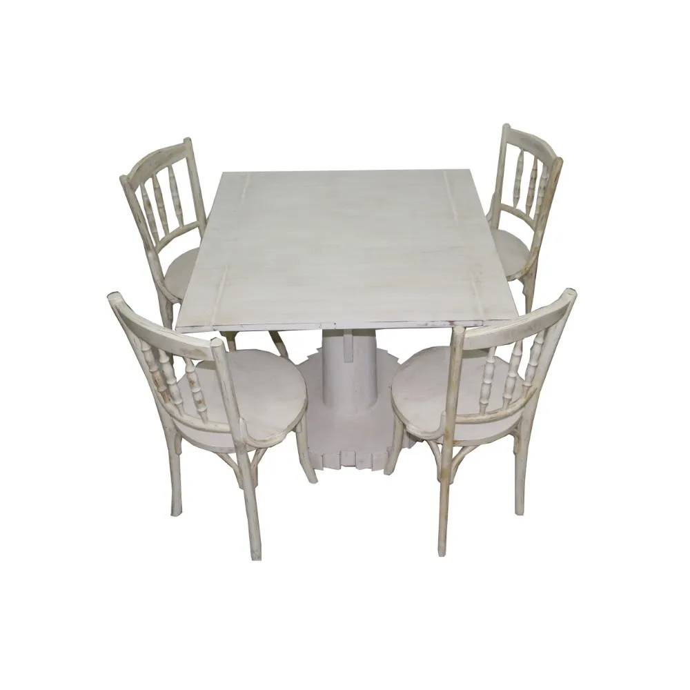 ROUND BASE 4 CHAIR DINING TABLE SET DISTRESS FINISH