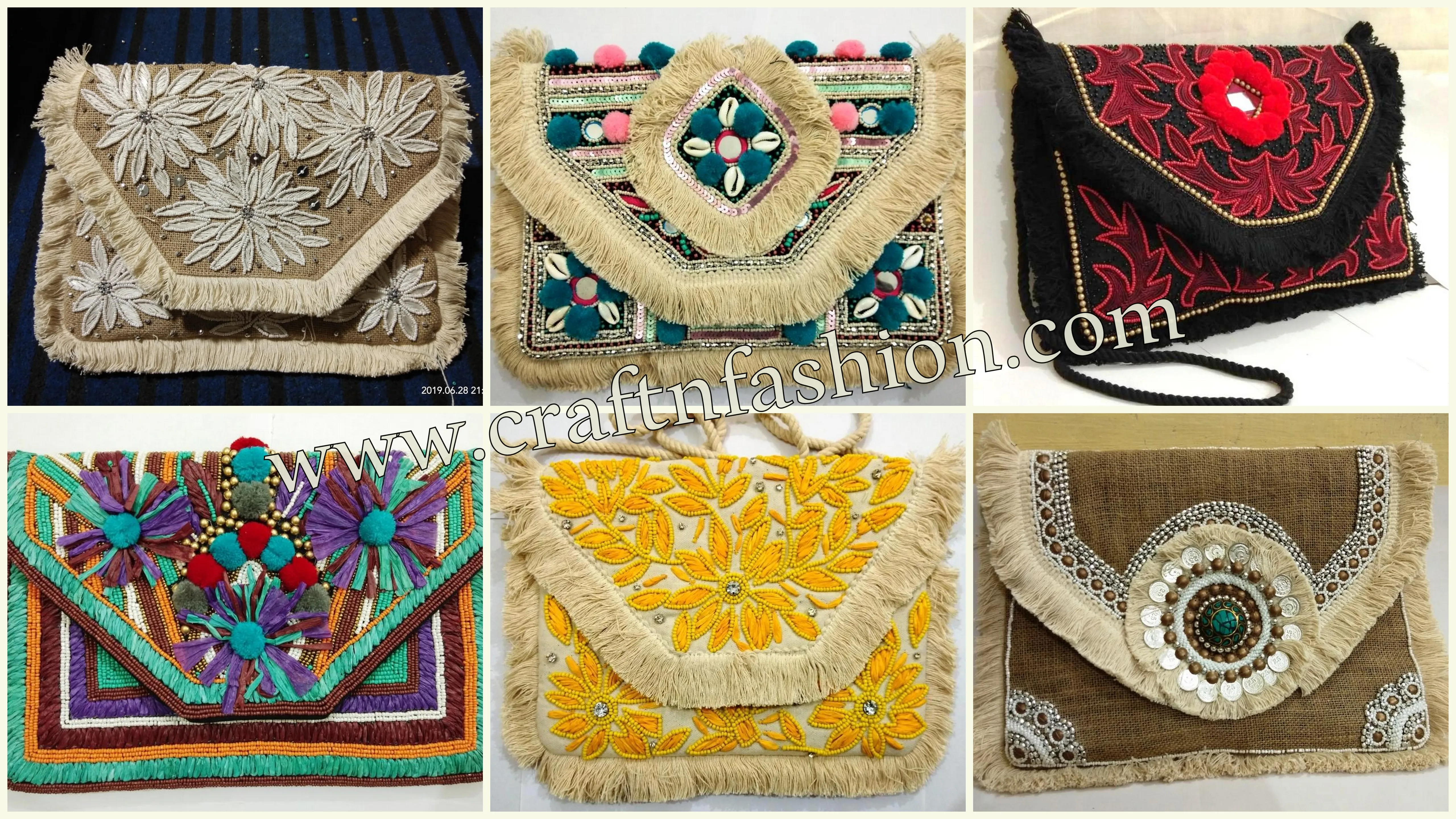Bohemian Banjara Beaded Clutch Purses - Women Fashion Pom Pom Shells Beaded Bag - Fringe Clutches - Colorful Coins Beaded  Purse