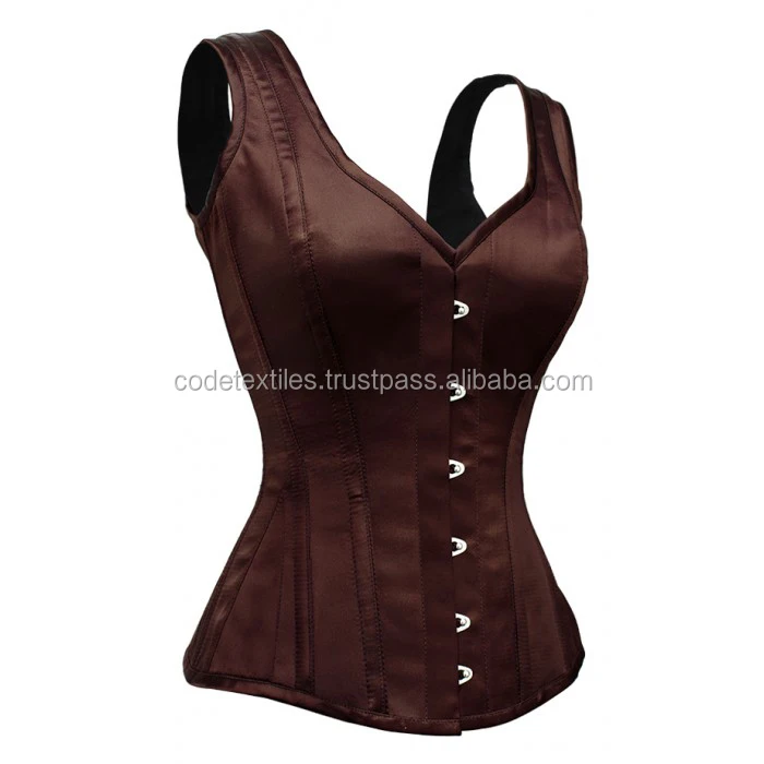 New arrival shoulder strap pirates corset satin corset bustier brown