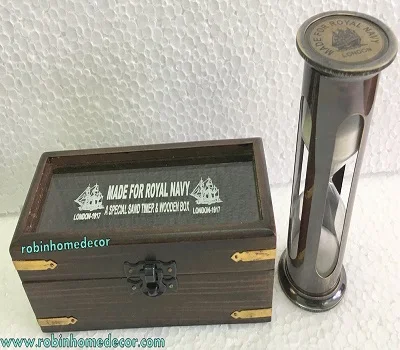 Antique Maritime Brass Sand Timer Hourglass with Compass Both End Nautical Decor