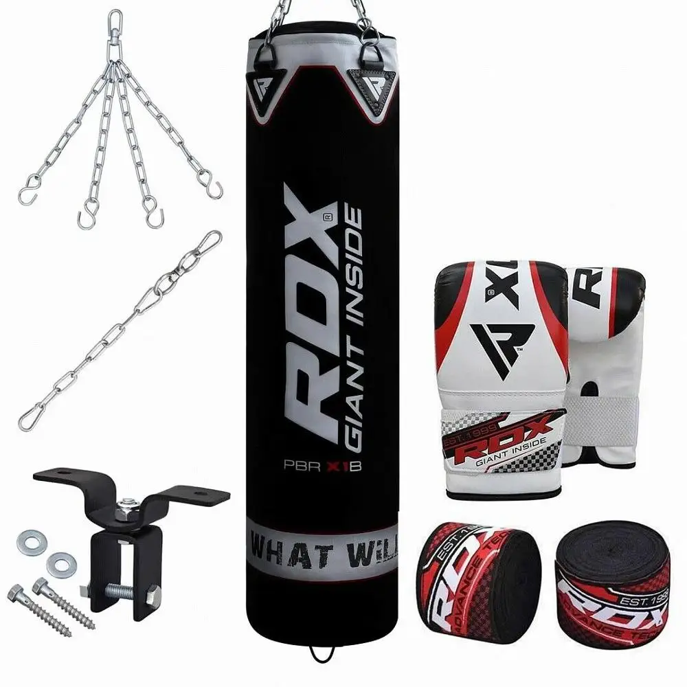 Custom Logo Filled Punch Bag Kick Boxing Set Gloves Punching MMA Ceiling Hook Chains PX