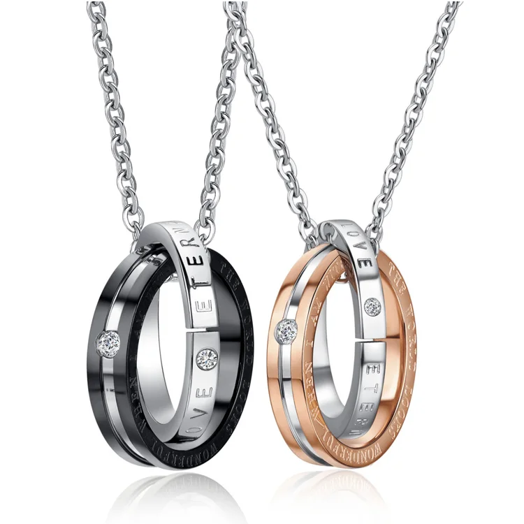 
Wholesale Engraved Couple Ring Style Lover Eternal Necklace Pendant 