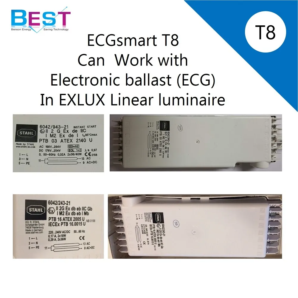 
Double end LED T8 lamp work with electronic ballast in EXLUX explosion-proof linear luminaire 6001 series 