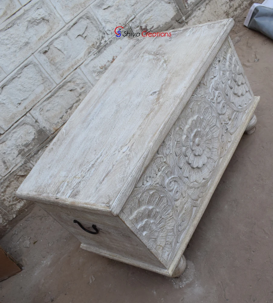 Wholesale Mango Hand Carved Wood Furniture Storage Chest Trunk Box