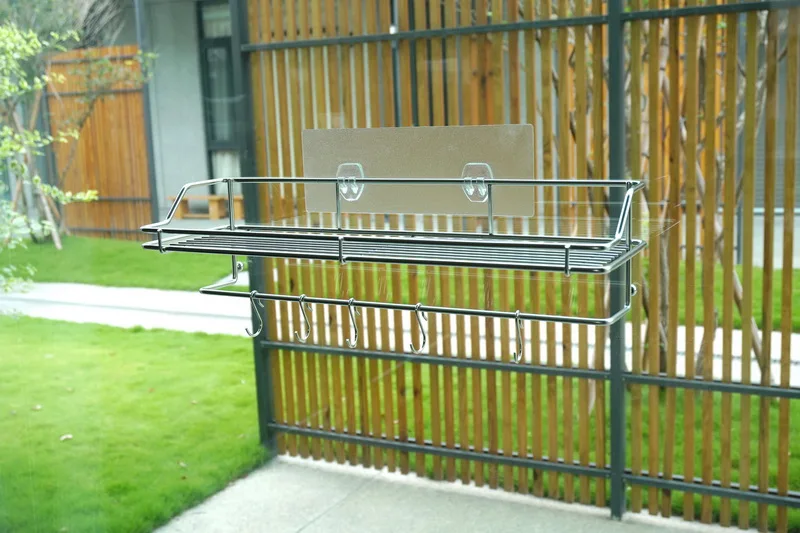 Kitchen accessories stainless steel storage Holders & Racks shelf metal storage basket with small hooks