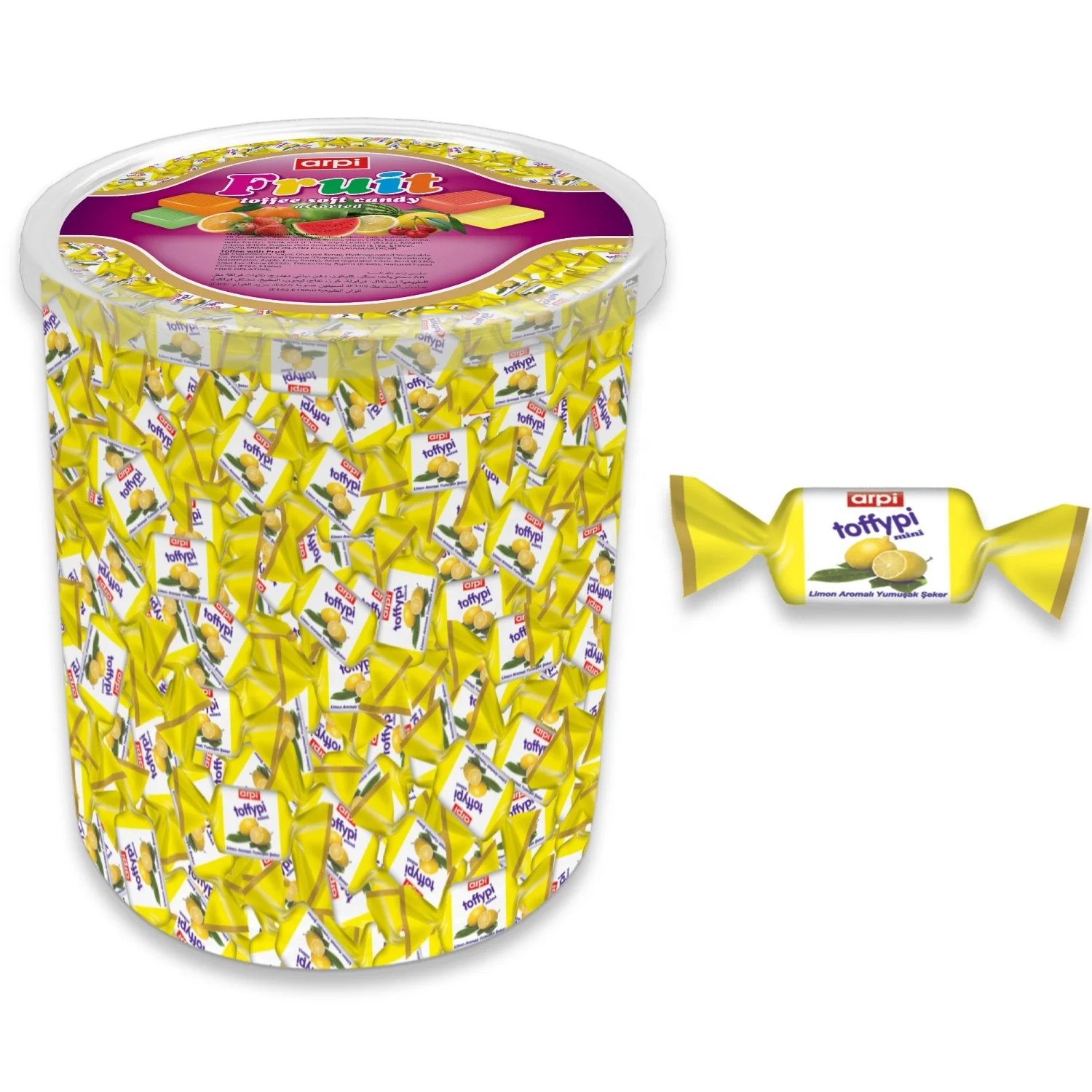 
Toffypi Mini Fruity Soft (Chew) Candy 1 KG Transparent Plastic PVC Jar 