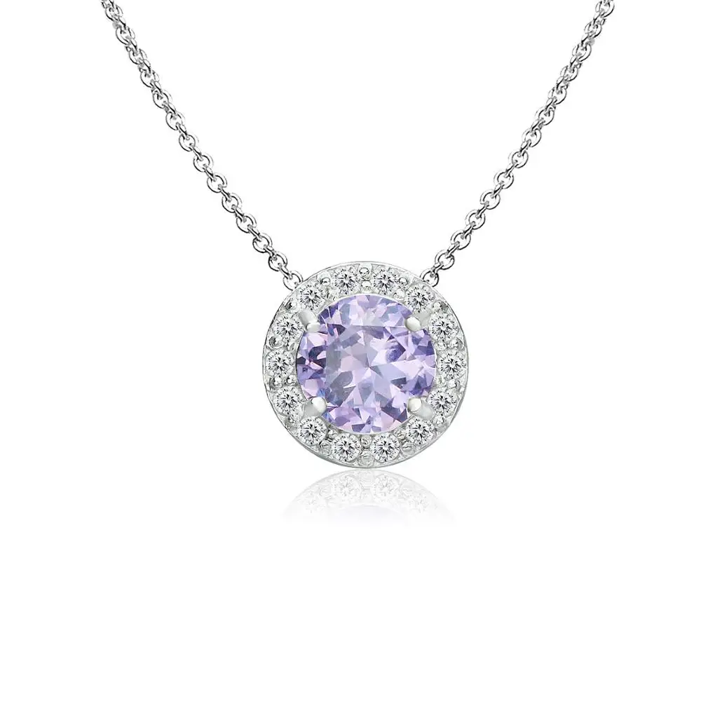 925 Sterling Silver Round 6mm Alexandrite and White Topaz Accents Round Halo Necklace.