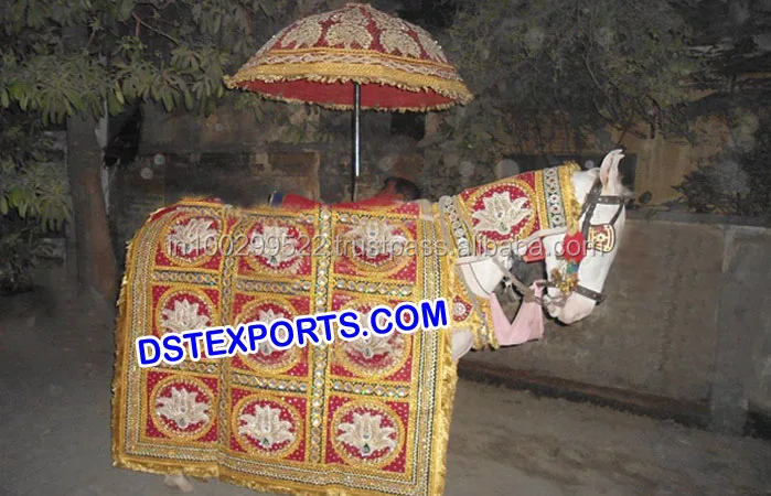 Indian Baraat Horse Costumes Designer Horse Costume With Umbrella Beautiful Heavy Carved Horse Costumes