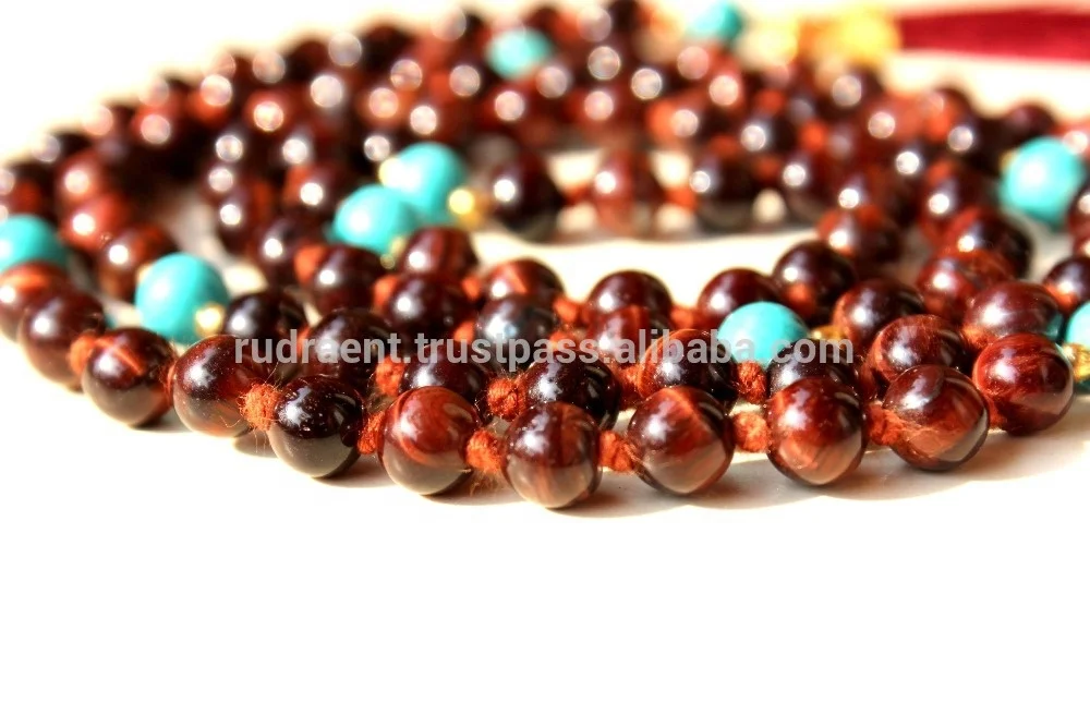 Red Tiger Eye 108 Beads Tassel Mala Unisex Classic Wedding Party Gift Featuring Turquoise Pearl Diamond Classic Buddhism Chains