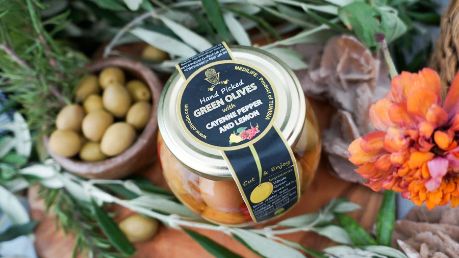 Зеленые оливки с кайенским перцем и лимоном высококачественные столовые 100% из Туниса Оливки