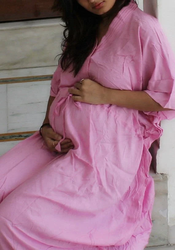 
Delivery Gown Hospital Kaftan Nursing Pregnancy Maternity Gown Feeding Pink Maternity dress 