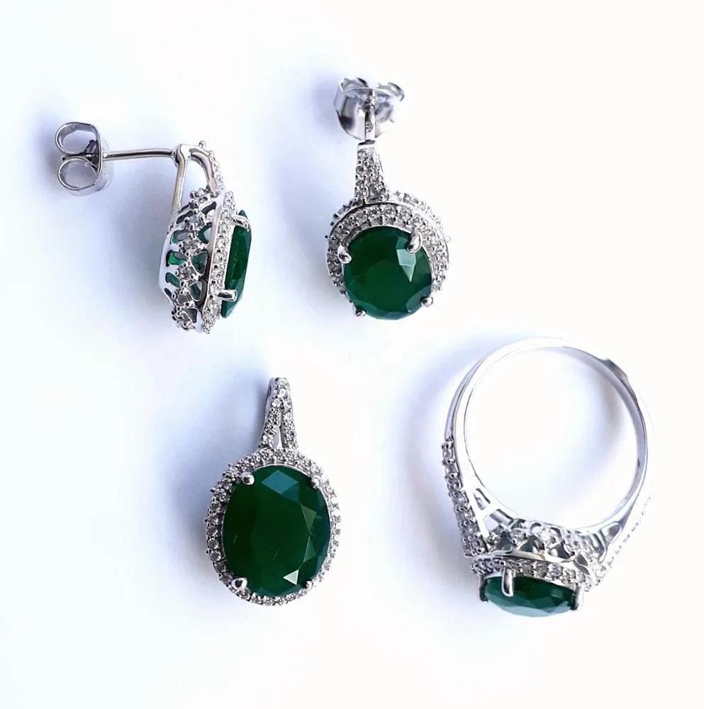 Emerald Zirconia Jewelry Set Bridal Wedding Gemstone Water Drop Luxury Zircon Silver Jewelry Set