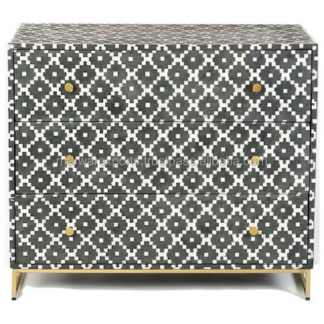Solid Wood Antique Design Chest of Drawers with Bone Inlay Elegant Curved Furniture for Bedroom Villa Home Living Room Hotel