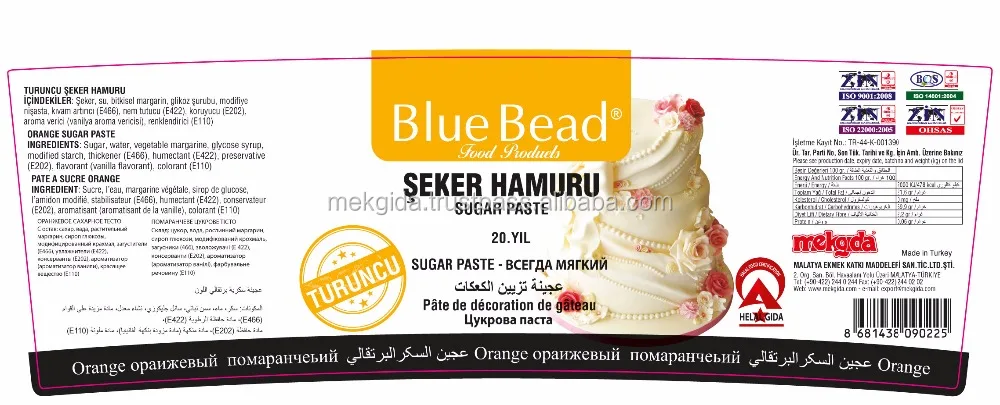 Blue Bead Orange Edible Sugar Paste Fondant For Cake Decoration