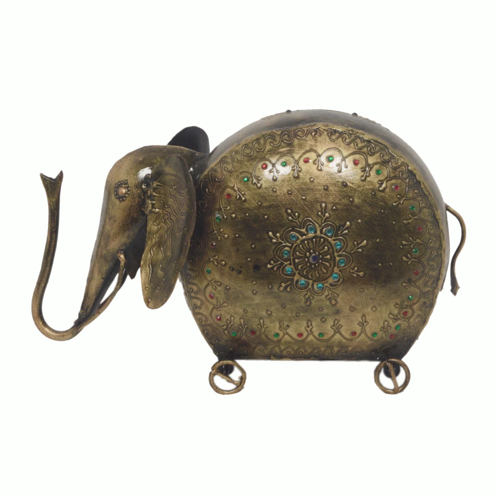 Iron Hand Painted Decorative Wheel Elephant Shape Money Bank