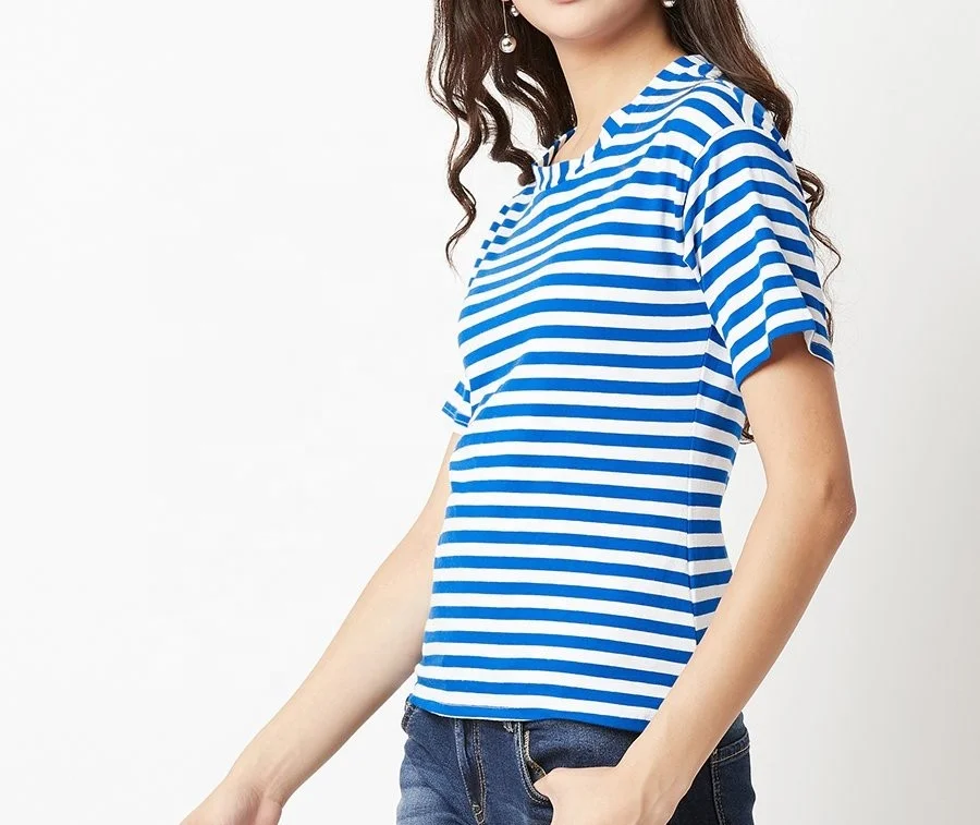 custom striped colourful t shirts womens short sleeves