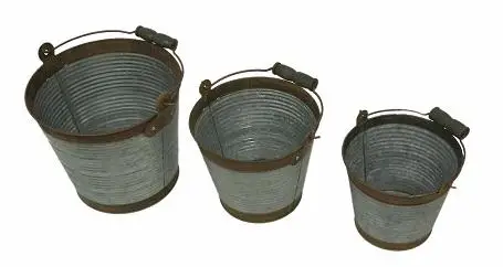 SET OF 3 RIBBED BUCKET HOME & GARDEN DECORATIVE FLOWER POT HANDMADE DESIGN FLOWER PLANT HOLDER