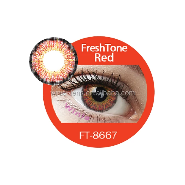 Цветные контактные линзы FreshTone очаровательного красивого красного цвета по заводской цене, 50 пар по 2,45 долларов США/пара, экспресс-доставка