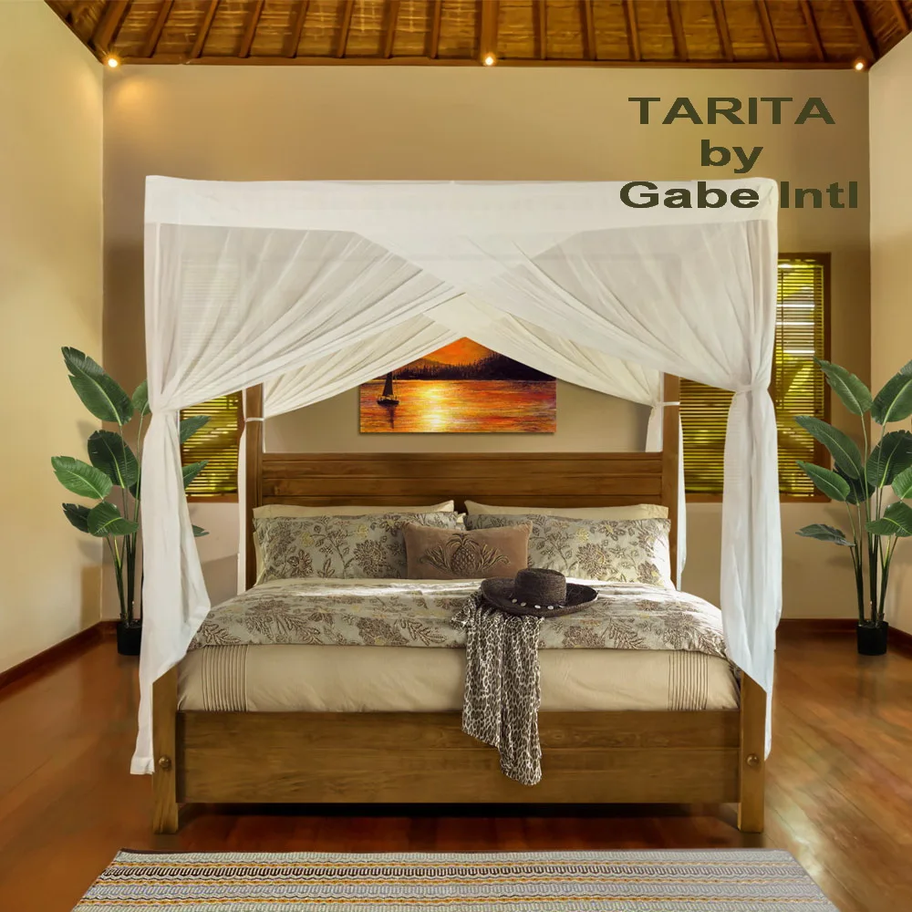 Four poster bed solid teak wood with canopy full wooden headboard contemporary style