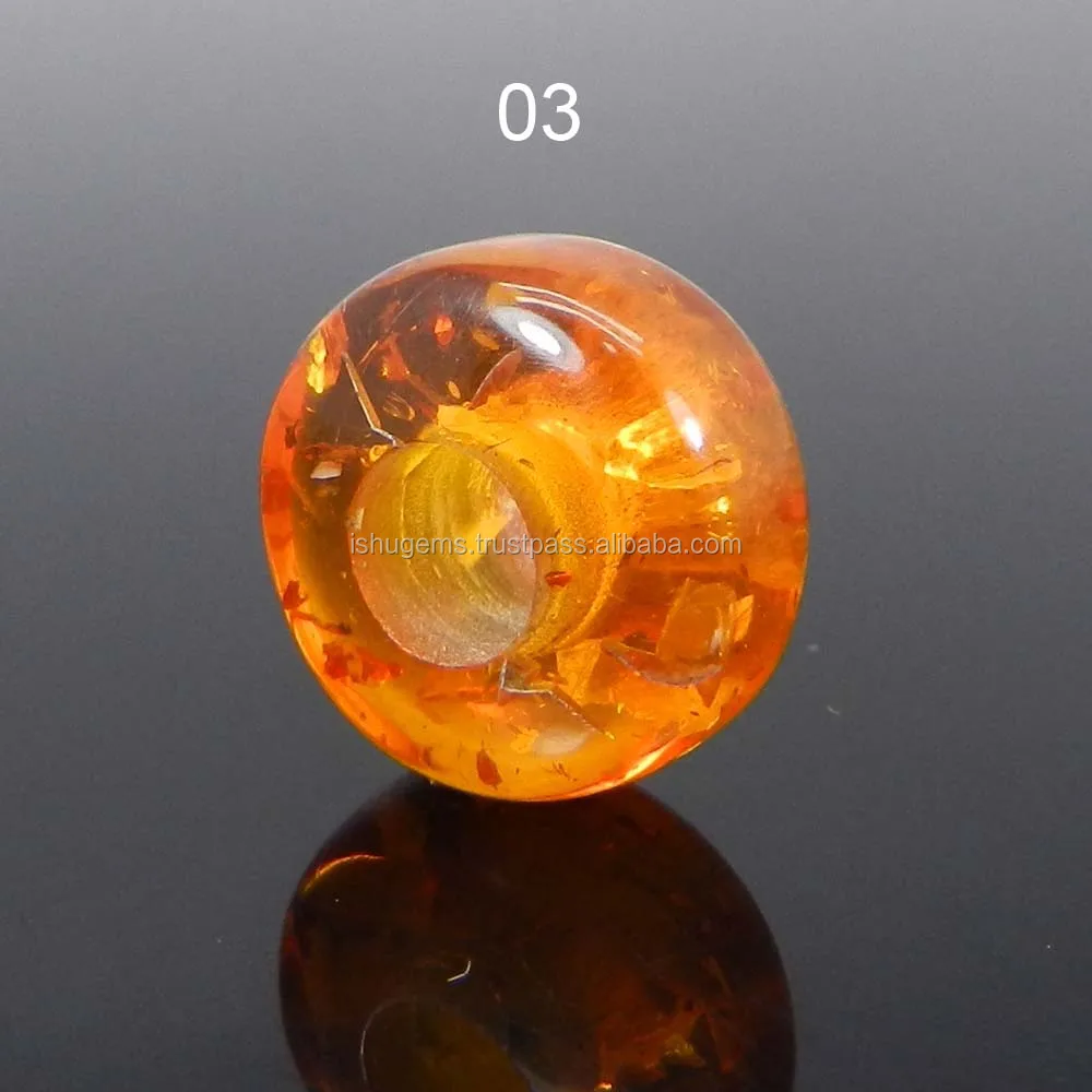 Indian silver jewelry Synthetic amber 14x8x5mm roundel smooth big hole gemstone beads IG5360