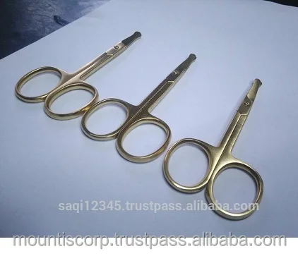 Gold Plated Beauty Scissors for Eyebrow & Eyelash Extensions Straight Blade Cuticle Clippers with Steel & Plastic Handle