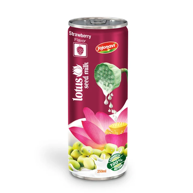 Lotus Seed Milk with Strawberry Flavour, 250ml Can, OEM ODM Wholesale Price, HALAL Beverage Manufacturer
