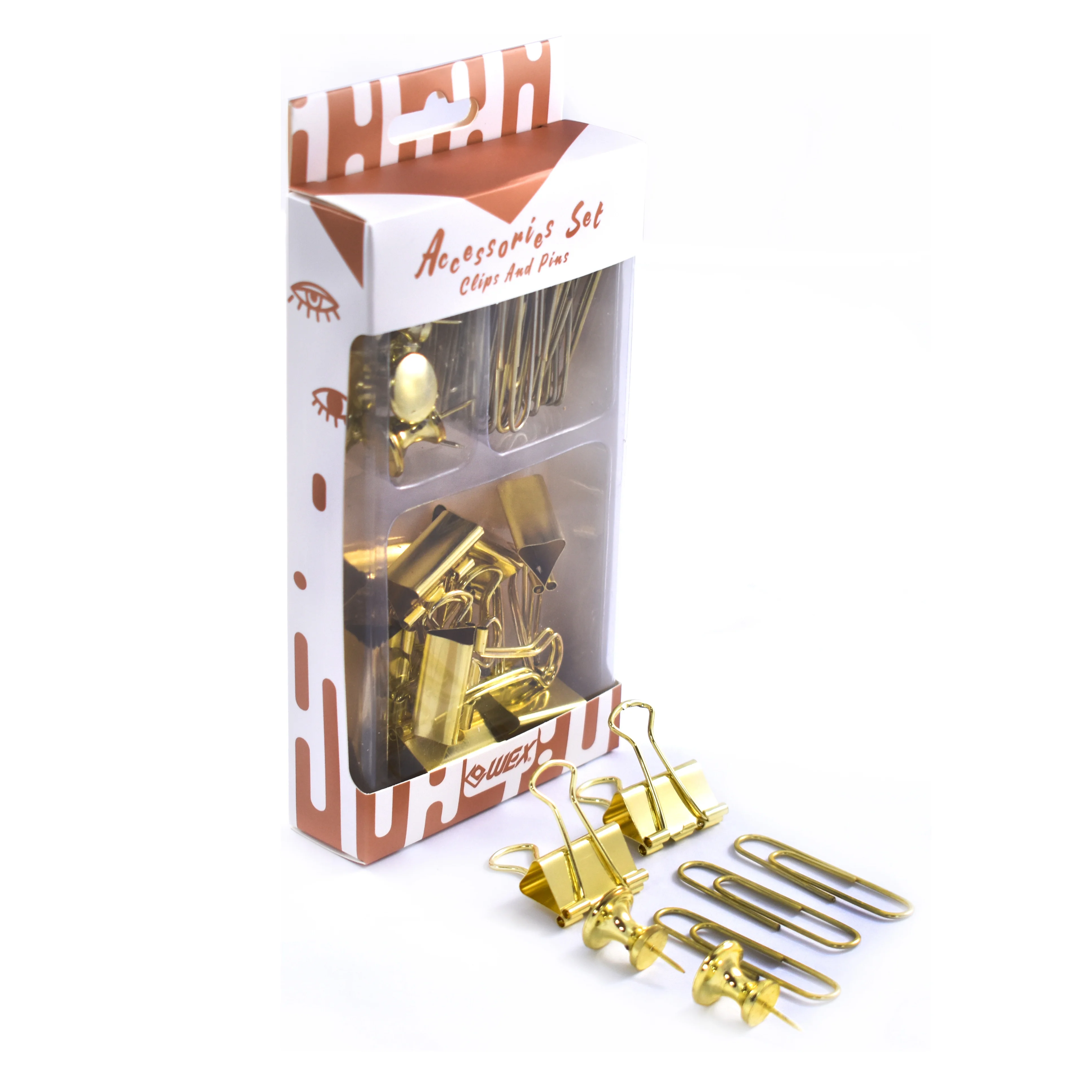 You need this Gold Color Vintage assorted paper binder clips pins in Storage Tray stationery set